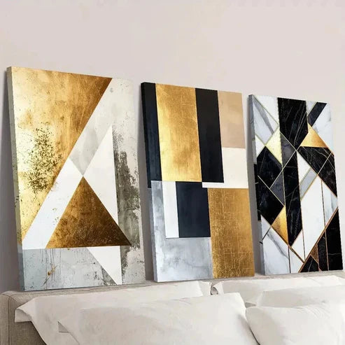 3pcs Abstract Black & Golden Marble Texture Wall Art Canvas Unframed - High Quality Print 100% Australian Made Wall Canvas - Bella Home Decor