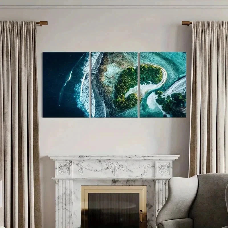 3pcs Overlooking The Island Scenery Wall Art Set Canvas Framed 50x70cm - High Quality Print 100% Australian Made Wall Canvas Ready to Hang