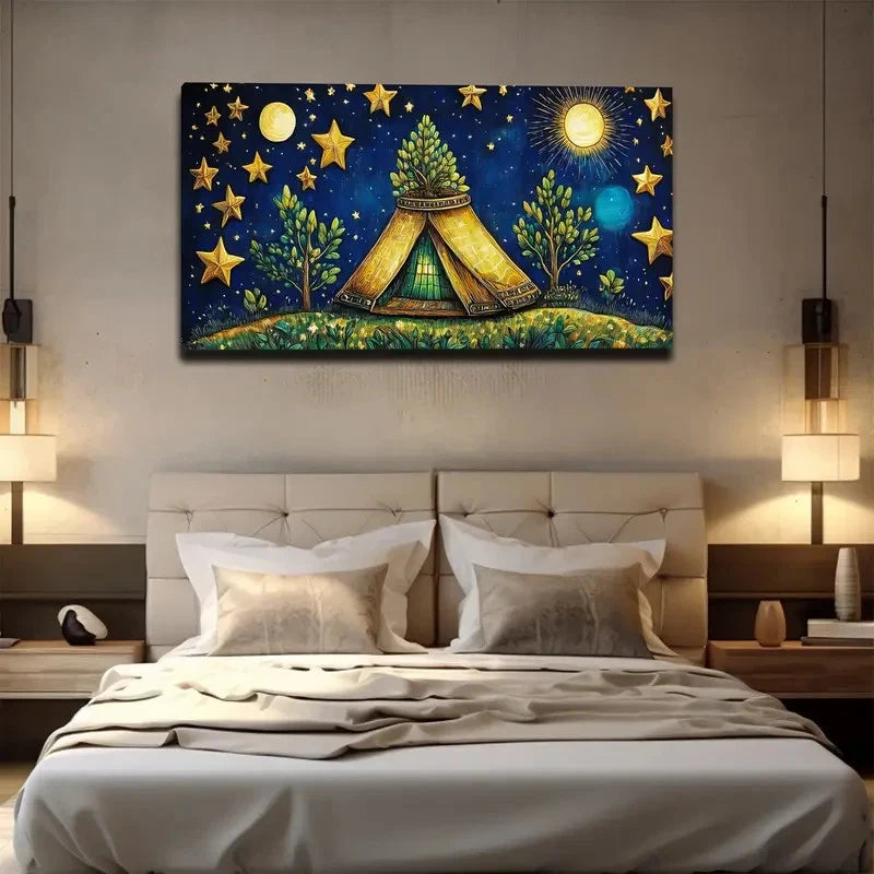 Nighttime Starry Sky Wall Art Canvas Office Home Room Framed 120x60cm
