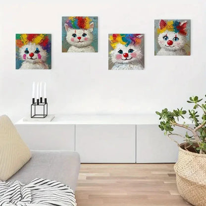 4pcsModern Decorative Clown CatWall Art Canvas Framed