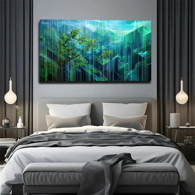 Abstract Green Tree Décor Wall Art Canvas Office Home Room Framed 120x60cm - Bella Home Decor