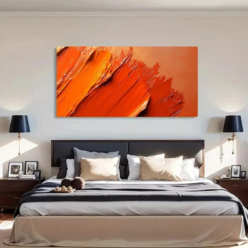 Orange-Themed Brushwork Strokes Wall Art Canvas Office Home Room Framed 120x60cm