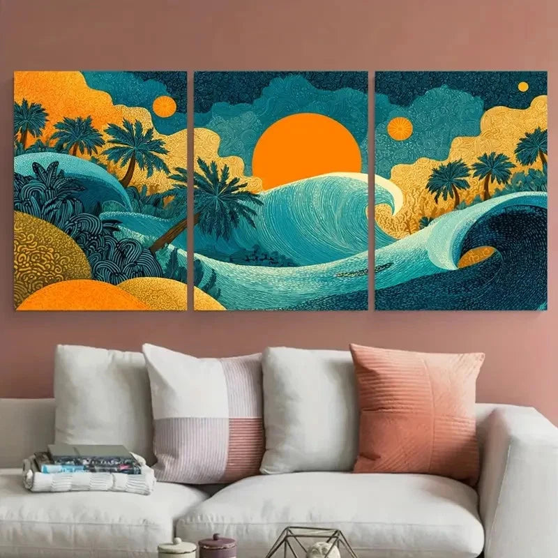 3pcs Coastal Summer Deco French Prefect Wall Art Set Canvas Framed 40x60cm - High Quality Print 100% Australian Made Wall Canvas Ready to Hang - Bella Home Decor