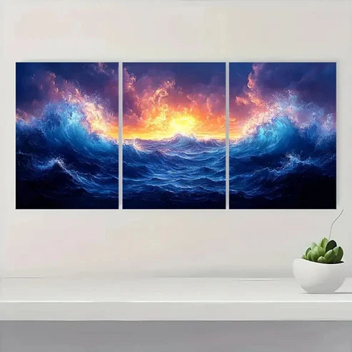 3pcs Ocean Waves Vibrant Underwater UI  Wall Art Set Canvas Unframed - High Quality Print 100% Australian Made Wall Canvas - Bella Home Decor