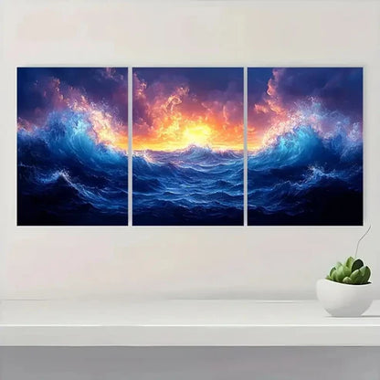 3pcs Ocean Waves Vibrant Underwater UI  Wall Art Set Canvas Unframed - High Quality Print 100% Australian Made Wall Canvas - Bella Home Decor