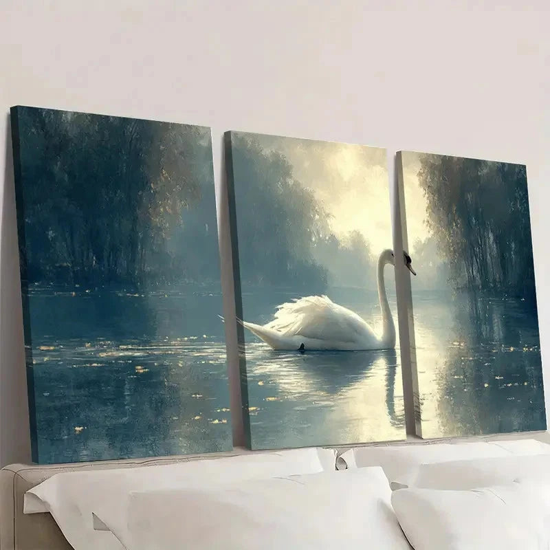 3pcs   Vintage Swan Serene Nature  DF   Wall Art Set Canvas Framed 60x90cm - High Quality Print 100% Australian Made Wall Canvas Ready to Hang - Bella Home Decor