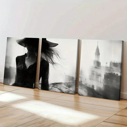 3pcs Black & White Artistic Woman Silhouette Wall Art Set Canvas Framed 60x90cm - High Quality Print 100% Australian Made Wall Canvas Ready to Hang - Bella Home Decor