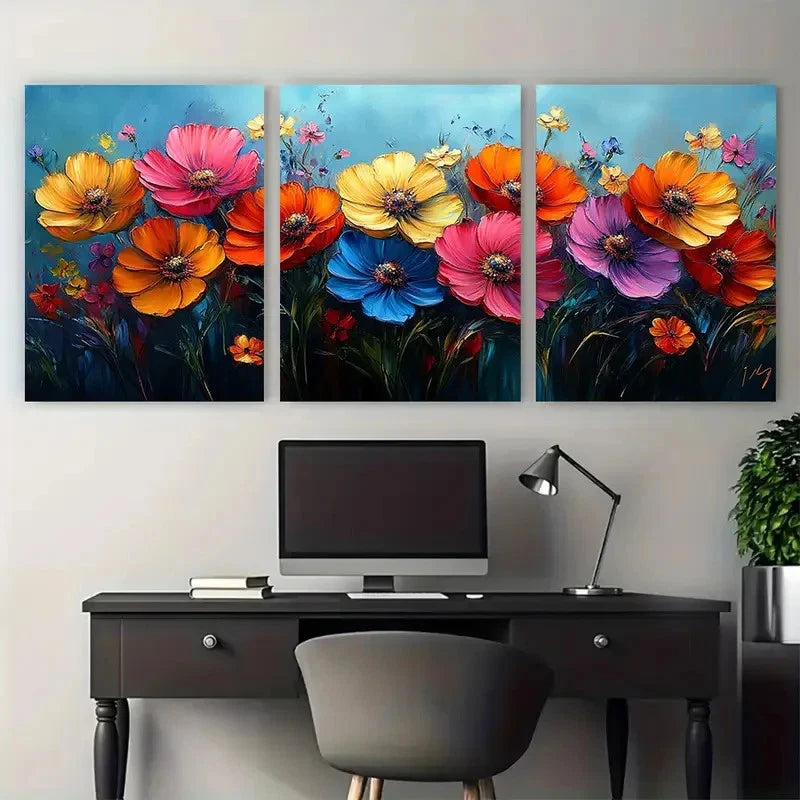 3pcs Vibrant Summer Floral Deco Perfect Wall Art Set Canvas Framed 40x60cm - High Quality Print 100% Australian Made Wall Canvas Ready to Hang