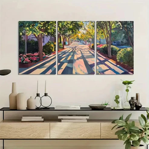 3pcs Dancing Shadows on Sunlit Paths Wall Art Set Canvas Unframed - High Quality Print 100% Australian Made Wall Canvas - Bella Home Decor