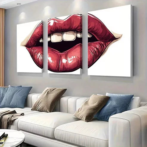 3pcs Trendy Fashion Modern Pop Art Bold Red Lips Wall Art Canvas Unframed - High Quality Print 100% Australian Made Wall Canvas