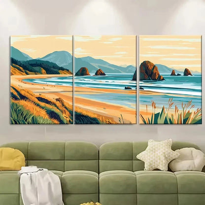 3pcs Cannon Beach Oregon Wall Art Set Canvas Framed 50x70cm - High Quality Print 100% Australian Made Wall Canvas Ready to Hang - Bella Home Decor