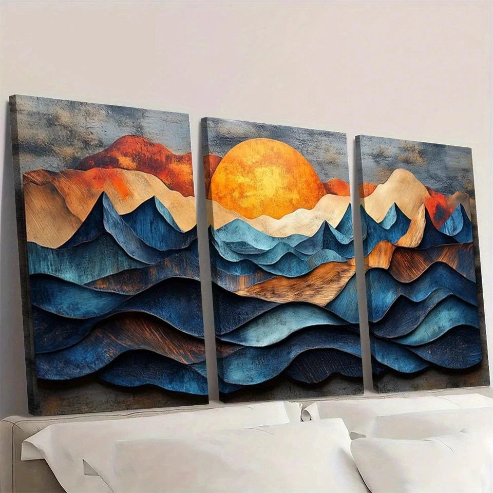 3pcs Modern Abstract Mountain Earth Tone Wall Art Set Canvas Framed 60x90cm - High Quality Print 100% Australian Made Wall Canvas Ready to Hang