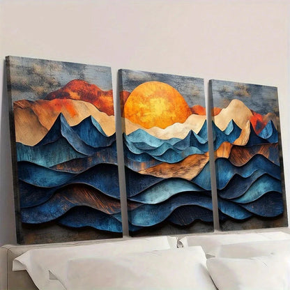 3pcs Modern Abstract Mountain Earth Tone Wall Art Set Canvas Framed 60x90cm - High Quality Print 100% Australian Made Wall Canvas Ready to Hang