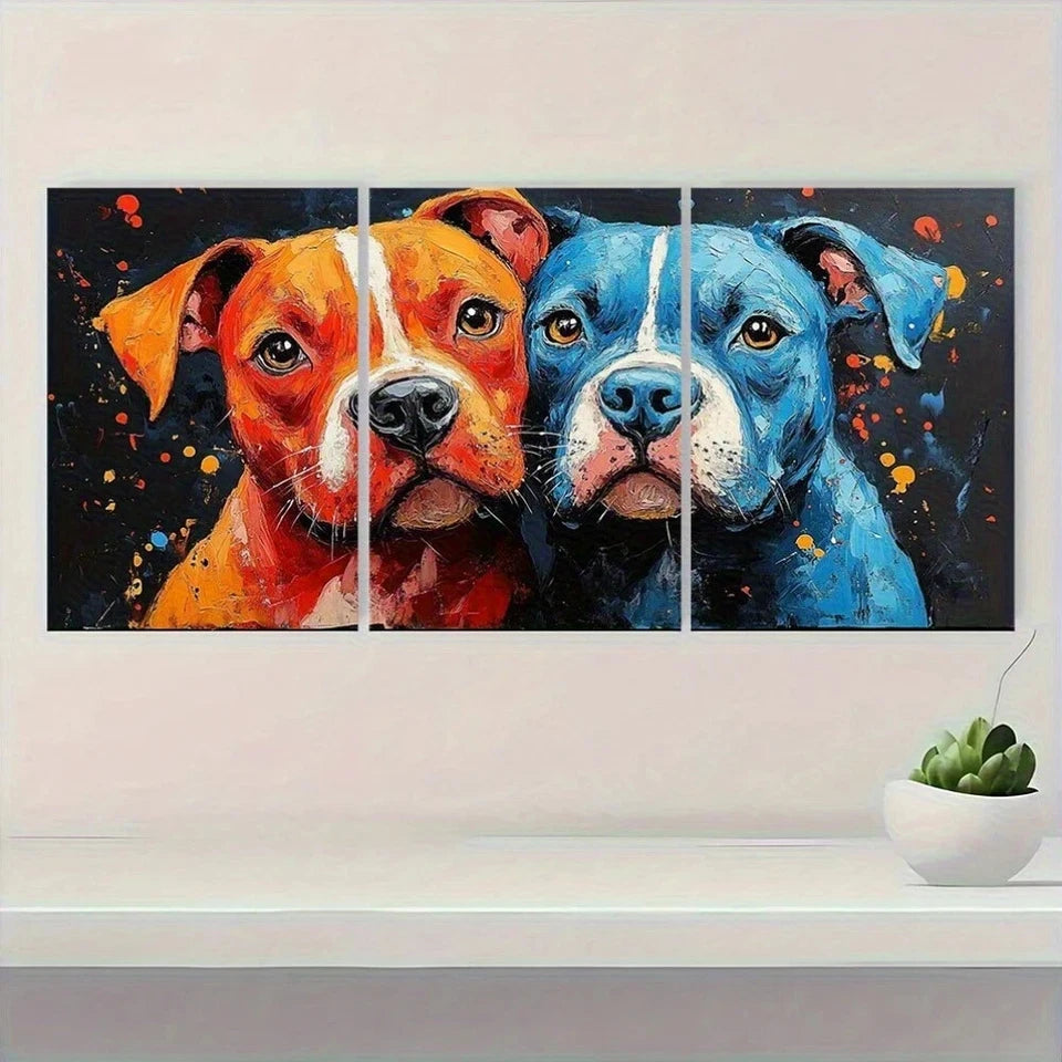 3pcs Dog Vibrant Pit Bull Abstract Metal Print Ready to Hang Art - Bella Home Decor