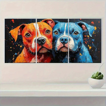 3pcs Dog Vibrant Pit Bull Abstract Metal Print Ready to Hang Art - Bella Home Decor