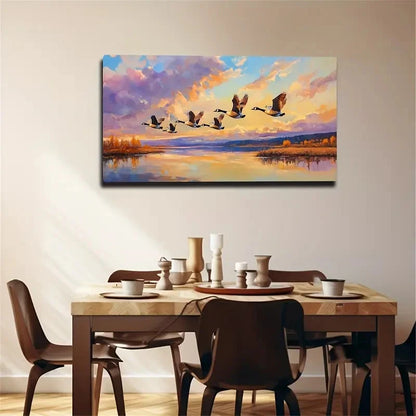 Birds Flying Far Away Serene Wall Art Canvas Office Home Room Framed 120x60cm