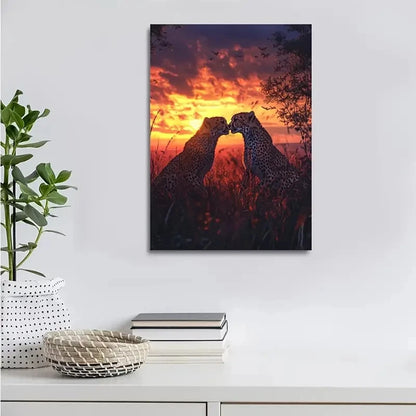 Stunning Cheetah Sunset Scene Painting 40x60cm Metal Print Ready to Hang - Bella Home Decor