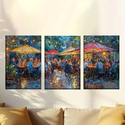 3pcs Lively Cafe in France 40x60cm - High Quality Print 100% Australian Made Wall Canvas Ready to Hang - Bella Home Decor