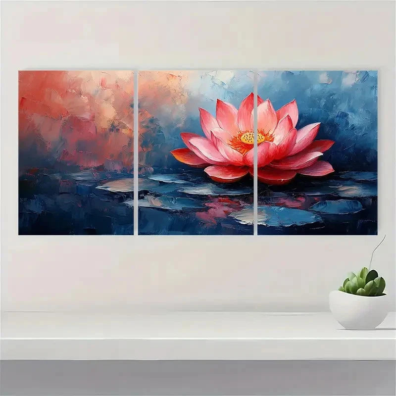 3pcs Lotus Flower  Luxury Art  LA     Wall Art Set Canvas Framed 50x70cm - High Quality Print 100% Australian Made Wall Canvas Ready to Hang
