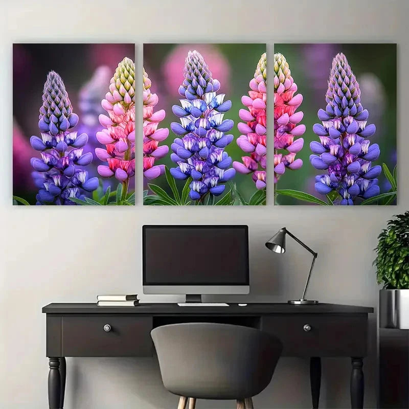 3pcs Vibrant Lupine Wildflower Meadow Perfect Wall Art Set Canvas Framed 60x90cm - High Quality Print 100% Australian Made Wall Canvas Ready to Hang