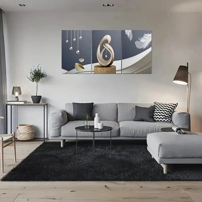 3pcs Modern Spheres & Feather Abstract Perfect Wall Art Set Canvas Framed 50x70cm - High Quality Print 100% Australian Made Wall Canvas Ready to Hang - Bella Home Decor