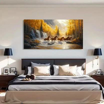 Waterfall & Autumn Leaves Wall Art Canvas Office Home Room Framed 120x60cm - Bella Home Decor