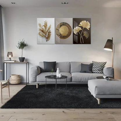 3pcs Modern Abstract Golden Leaf Metal Print Ready to Hang Art