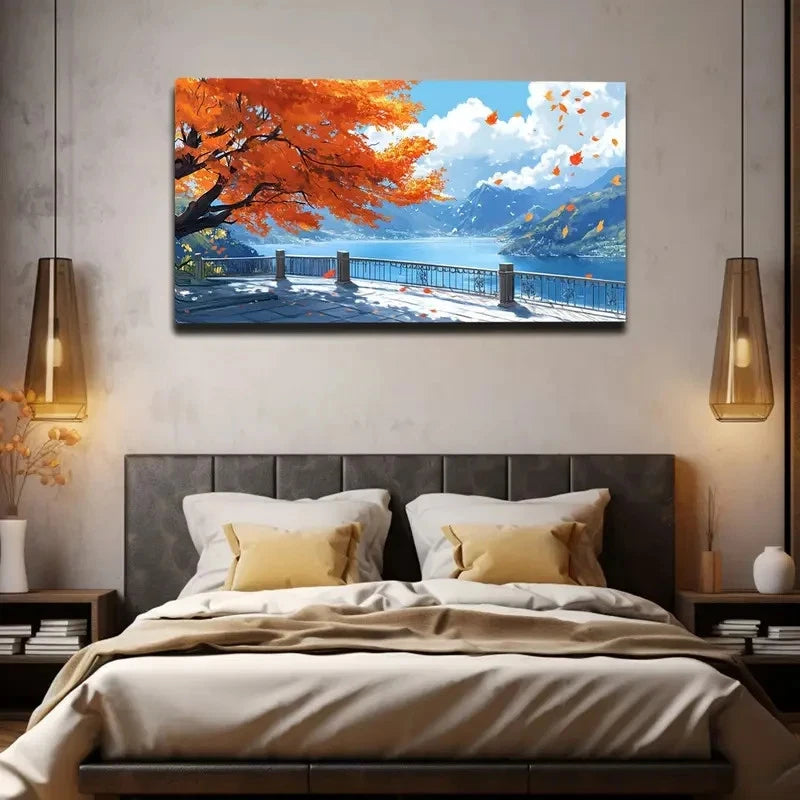Scene with Vibrant Red Trees Wall Art canvas office home room framed 120x60cm