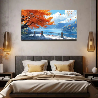 Scene with Vibrant Red Trees Wall Art canvas office home room framed 120x60cm