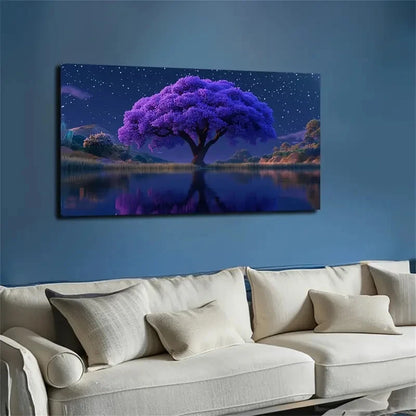 Glowing Purple Trees Wall Art canvas office home room framed 120x60cm - Bella Home Decor