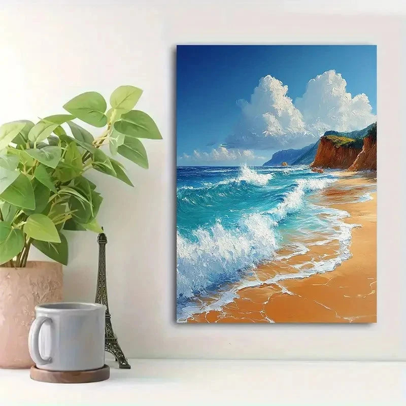 Beautiful Soft Sand & Turquoise Waters Painting 40x60cm Metal Print Ready to Hang
