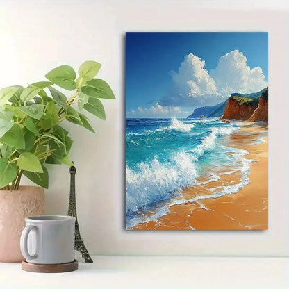 Beautiful Soft Sand & Turquoise Waters Painting 40x60cm Metal Print Ready to Hang