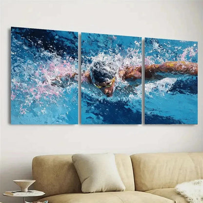 3pcs Swimmer Sports Fine Art Wall Art Set Canvas Framed 50x70cm - High Quality Print 100% Australian Made Wall Canvas Ready to Hang