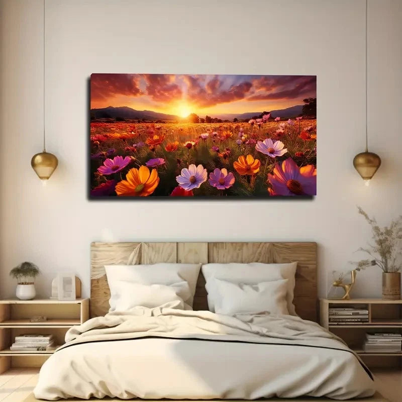 Sunset Landscape with Vibrant Wall Art canvas office home room framed 120x60cm - Bella Home Decor