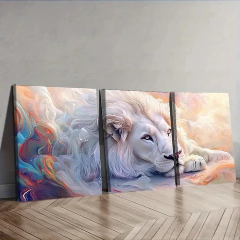 3pcs A white lion Wall Art Set Canvas Unframed – High Quality Print, 100% Australian Made Wall Canvas - Bella Home Decor