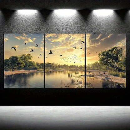 3pcs Flying Bird Blue Sky White Clouds Metal Print Ready to Hang Art