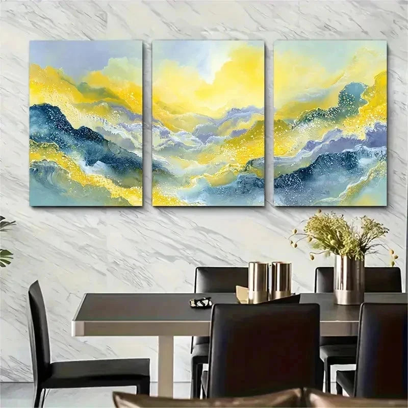 3pcs Abstract Yellow Ocean Landscape Perfect Wall Art Set Canvas Framed 50x70cm - High Quality Print 100% Australian Made Wall Canvas Ready to Hang - Bella Home Decor
