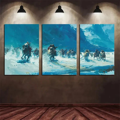 3pcs Polar Bear Tracking Primitive Hunting Scene Metal Print Ready to Hang Art