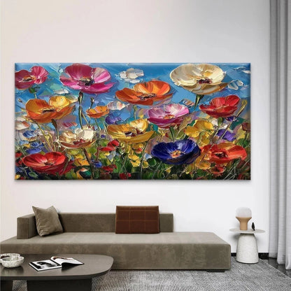 Abstract Tulip Flower Field Wall Art Canvas Office Home Room Framed 120x60cm