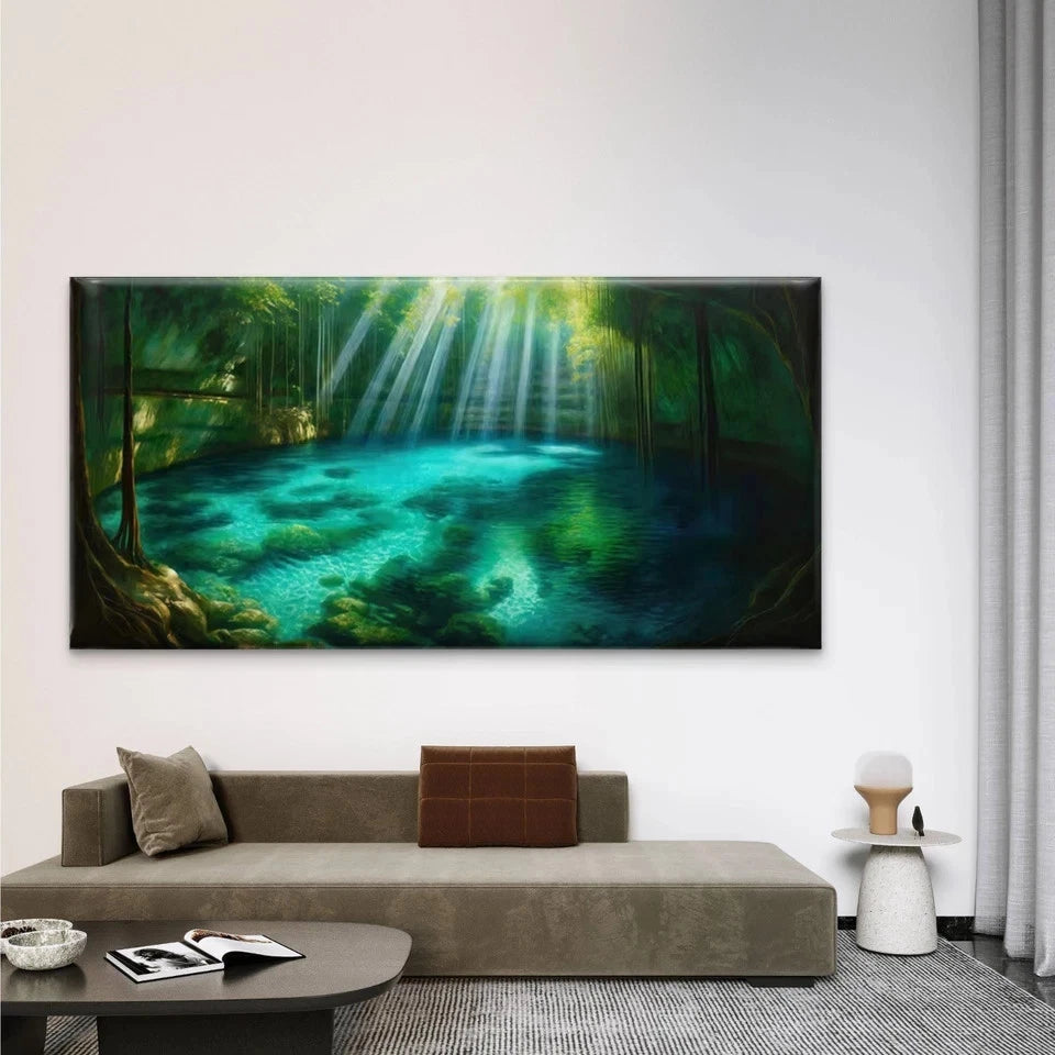 Forest Tropical Lagoon Wall Art Canvas Office Home Room Framed 120x60cm