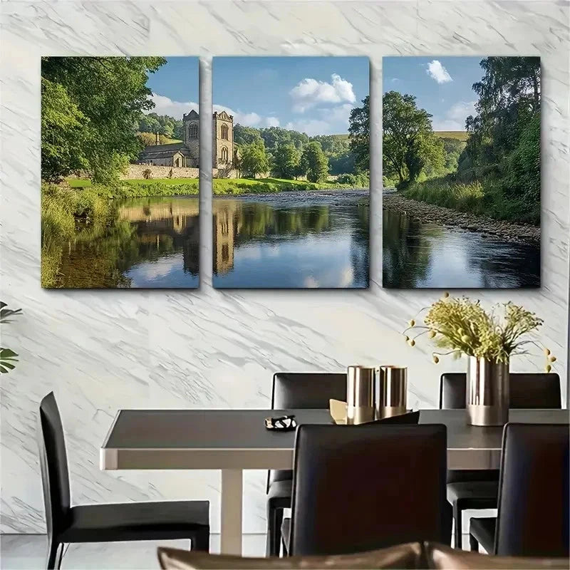 3pcs Bolton Abbey Vintage Retro Perfect Wall Art Set Canvas Framed 60x90cm - High Quality Print 100% Australian Made Wall Canvas Ready to Hang - Bella Home Decor