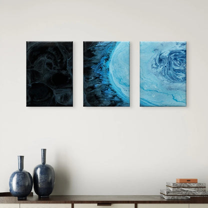 3pcs Blue Marble Paint Fluid Abstract Wall Art Set Canvas Framed 40x60cm - High Quality Print 100% Australian Made Wall Canvas Ready to Hang