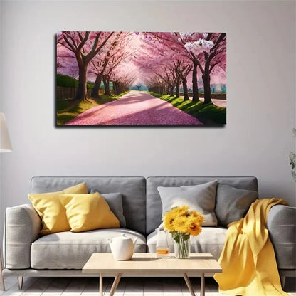 Dreamy Road Pink Petals Cinema Wall Art Canvas Office Home Room Framed 120x60cm
