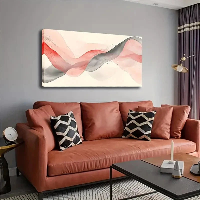 Flowing Red & Gray Lines Wall Art canvas office home room framed 120x60cm - Bella Home Decor
