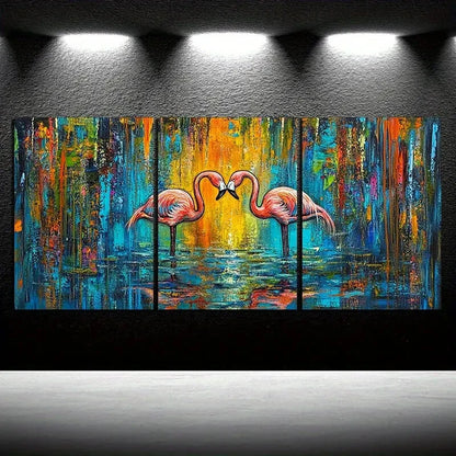 3pcs Pink Flamingos Colourful Yellow Blue Metal Print Ready to Hang Art - Bella Home Decor