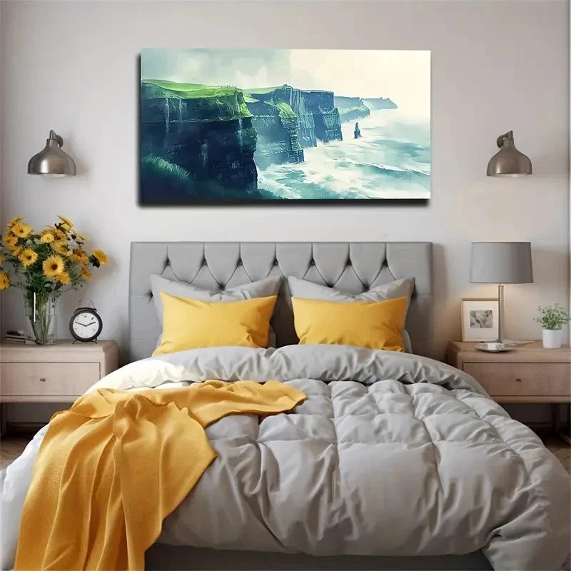 Green Cliff Figurative Style Wall Art Canvas Office Home Room Framed 120x60cm