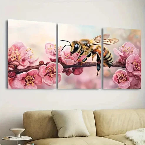 3pcs Bee Honey Bee Wall Art Set Canvas Unframed - High Quality Print 100% Australian Made Wall Canvas - Bella Home Decor