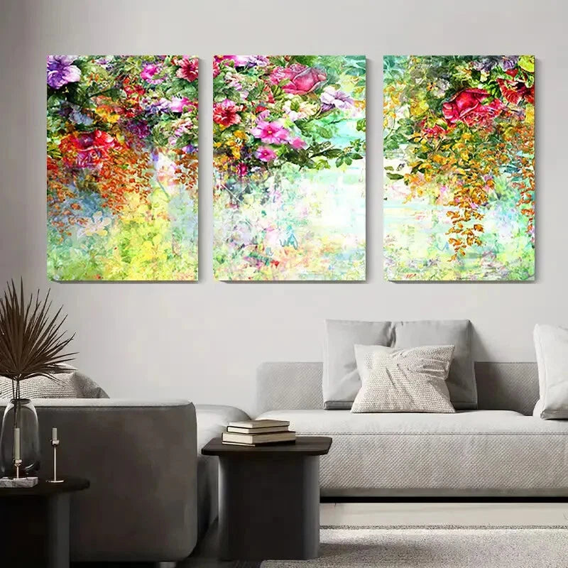 3pcs Vibrant Abstract Floral Colorful Botanical Metal Print Ready to Hang Art