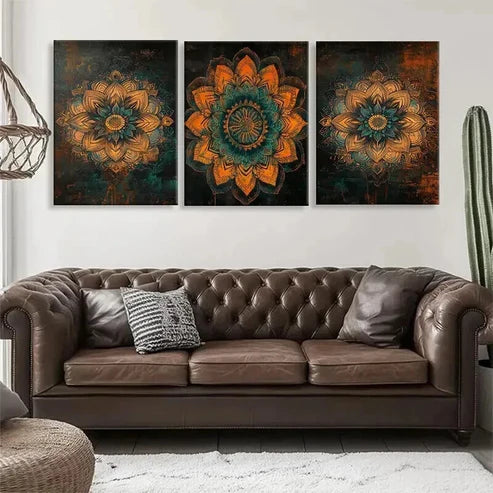 3pcs Mandala Flower Floral Mandala Teal Perfect Wall Art Set Canvas Unframed - High Quality Print 100% Australian Made Wall Canvas