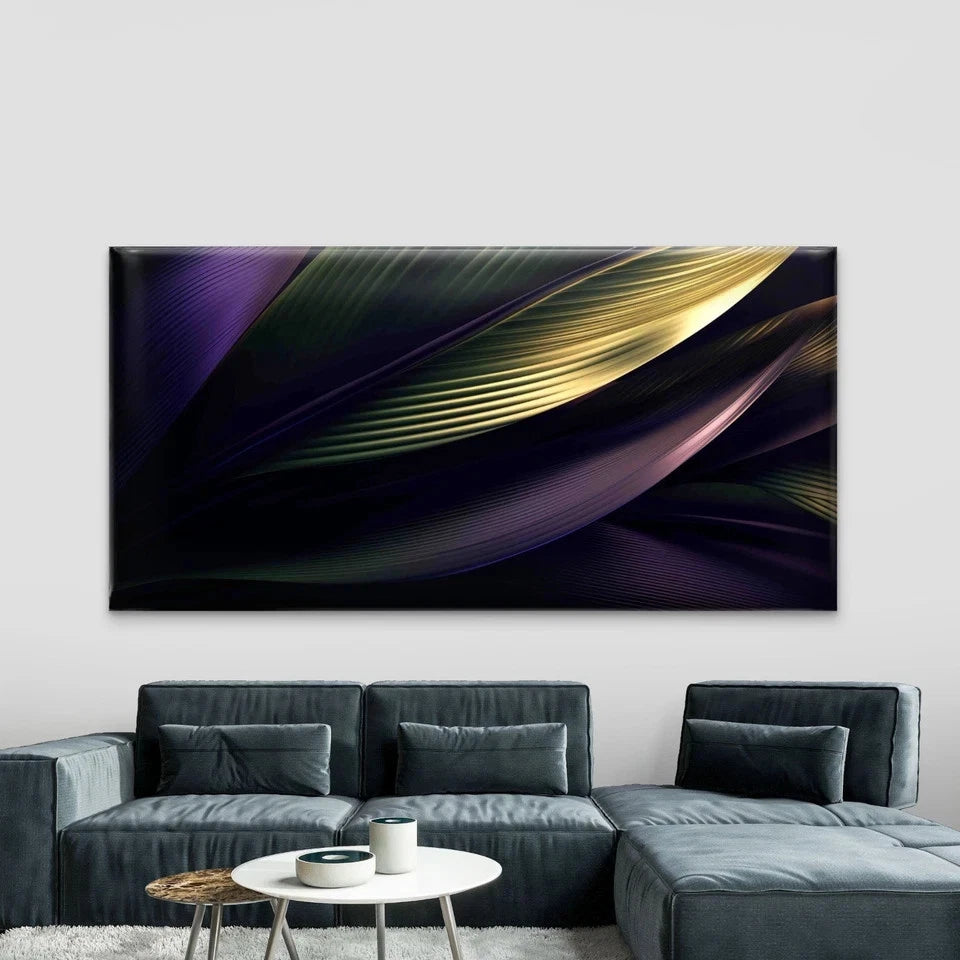 Green and Gold Leaves Wall Art Canvas Office Home Room Framed 120x60cm